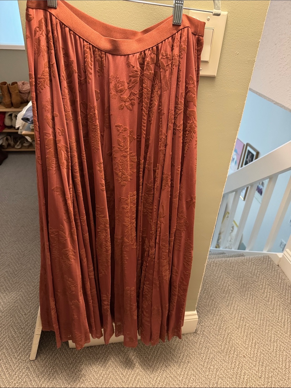 DR2 Rust Floral Jacquard Pleated Maxi Skirt